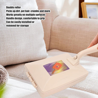 Handheld Carpet Debris Sweeper Brush with Double Rollers, Dust Cleansing Brush for Bed Sofa Furniture Clothes
