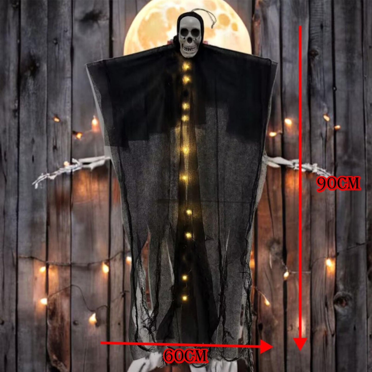 36" Halloween Hanging Ghost Decorations Outdoor, 2Pack Halloween Scary Flying Skeleton Ghost Decor for Haunted House Party Outside Indoor