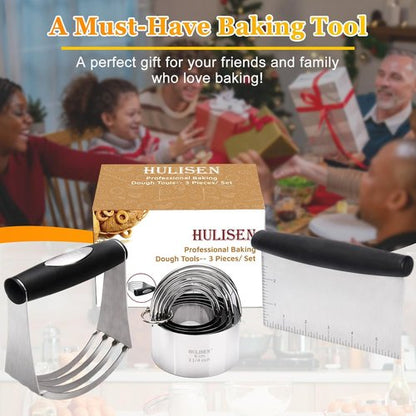 HULISEN Stainless Steel Biscuit Cutter Set - Durable Pastry Tools with Ergonomic Grip | 3-Piece Gift Set