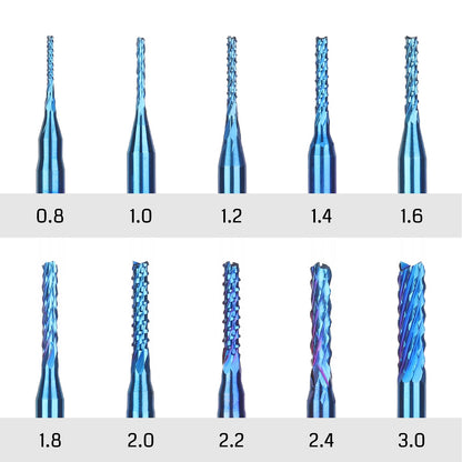 SainSmart Genmitsu 10Pcs Nano Blue Coat End Mill CNC Router Bits, 0.8-3mm, 1/8" Shank