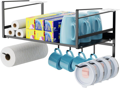 iSPECLE Under Shelf Basket- Multi-Purpose Under Shelf Storage Mug Hooks, Add Extra Storage Space Under Cabinet