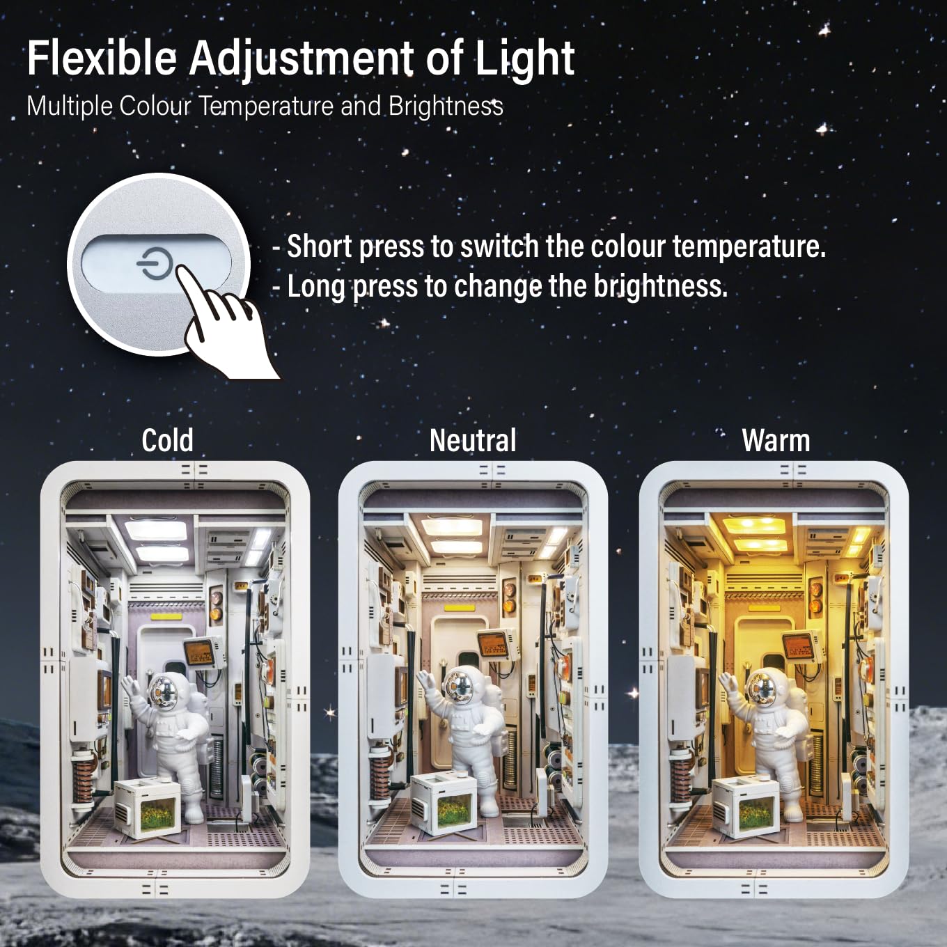 Joohour DIY Book Nook Kit, Dollhouse Miniature, Booknook Bookshelf Insert Decor Alley 3D Wooden Puzzle, Bookends Model Building Kit with LED Light, Gift for Teens and Adults, Space Capsule