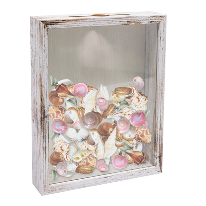 GraduationMall 8x10 Top Loading Shadow Box Frame with HD Glass,Wood Display Case with Slot,1.25 inches Interior Depth,Ideal for Wine Bottle Caps,Tickets,Shells,Stamps and More,White
