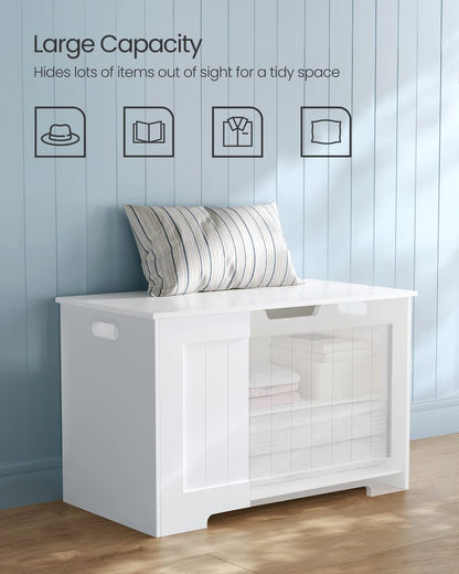 VASAGLE Storage Chest, 29.9 Inches Width Storage Bench, Entryway Bench with 2 Safety Hinges, Shoe Bench, Farmhouse Style, for Entryway, Bedroom, Living Room, Cloud White ULHS11WT