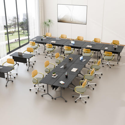 6 Pack Conference Room Tables,Mobile Folding Conference Table with Wheels,Modern Training Locking Rolling Meeting Conference Tables with Flip-Top for Office Classroom Business,6-12 Person,55.1IN
