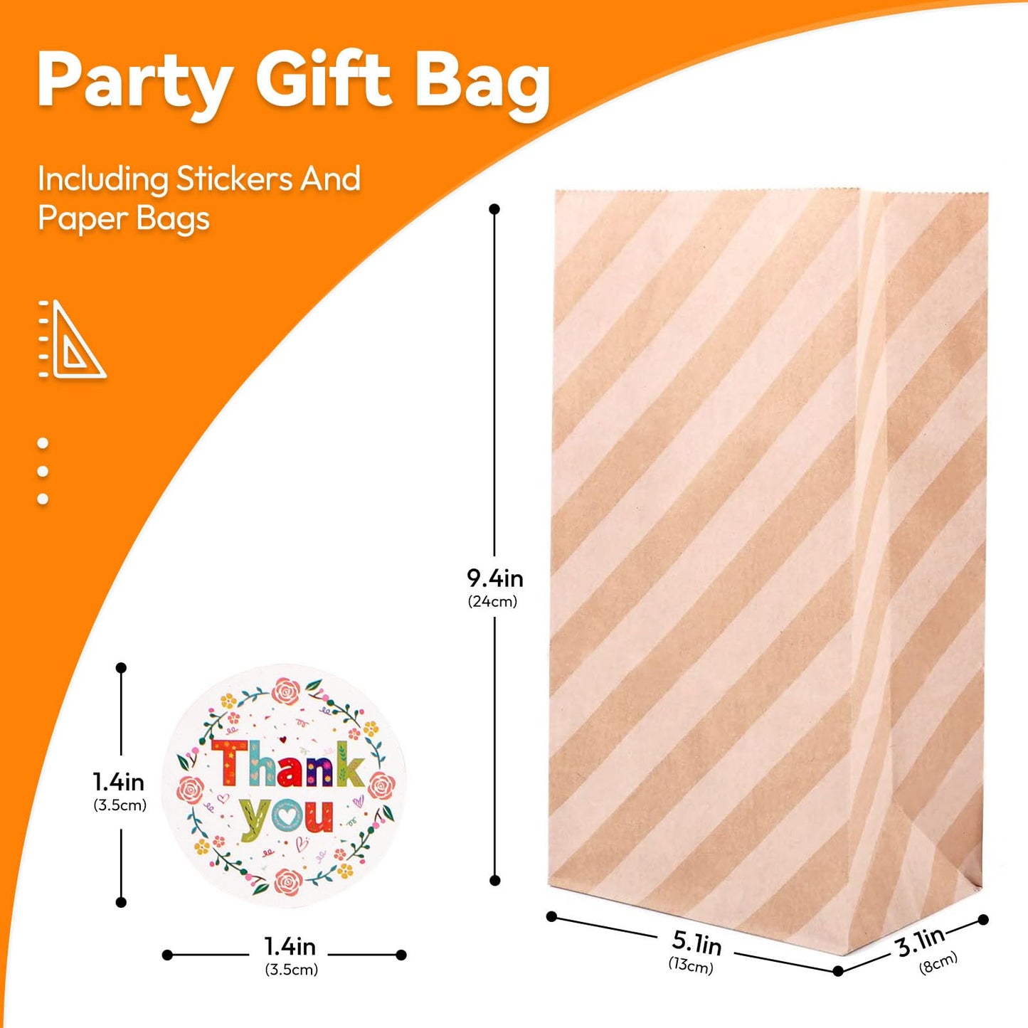 Elvielsl 40 Pack Paper Party Favor Bags, Brown Paper Bags Kraft Paper Bag Goodie Bag Small Gift Bag with 48pcs Stickers for Birthday, Wedding, Parties Favors, Christmas Day, Baby Showers - 13x8x24CM