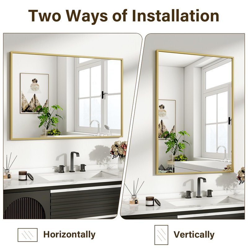 HARRITPURE 48"x30" Bathroom Mirror for Wall, Large Gold Framed Rectangle Mirror Aluminum Alloy Frame Wall-Mounted Horizontally/Vertically for Entryway/Bedroom/Vanity
