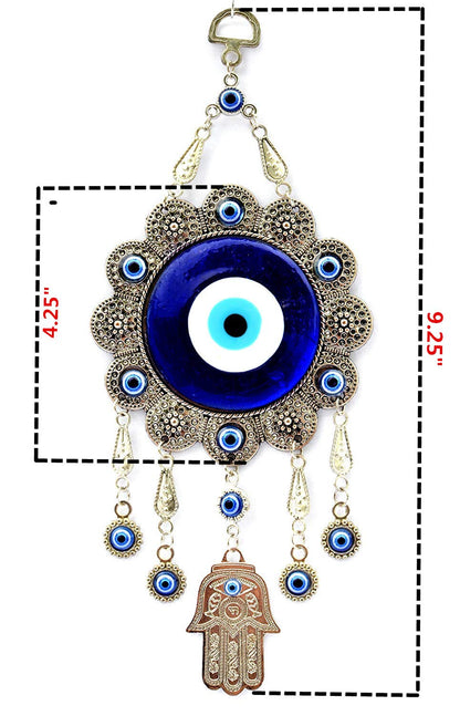 Blue Evil Eye with Hamsa Hand Protection Wall Hanging Ornament Decor Sunflower Design (with a Betterdecor Pouch)-006