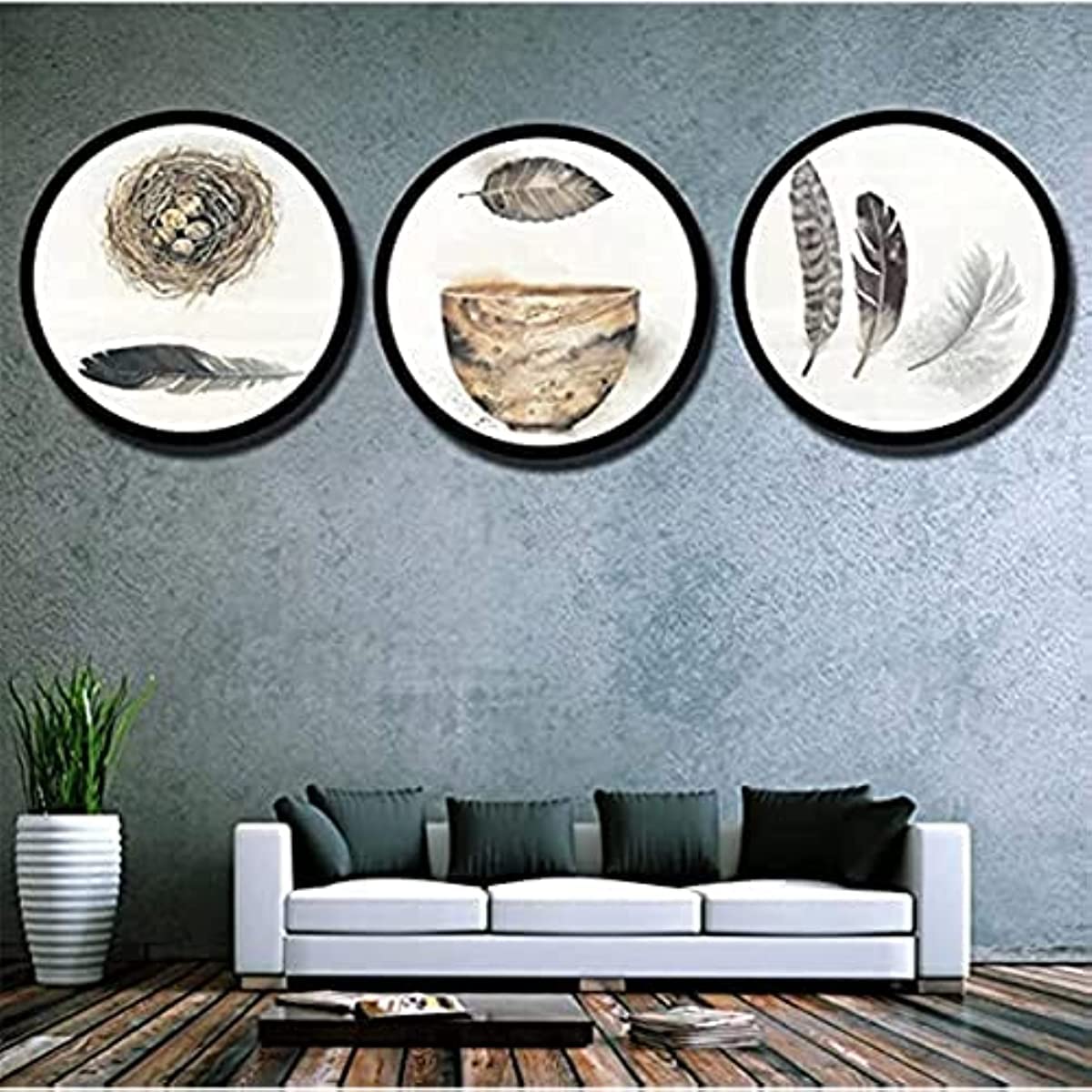 LEXPON Photo Frames,12inch Black Round Wall Home Photo Frame DIY Hanging Multi Picture Photo Frames Living Room Photo Wooden Picture Frame Wall Decorations