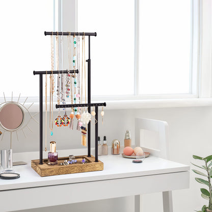 SRIWATANA Jewelry Organizer Stand, Extra Tall Necklace Holder Jewelry Holder, Gift Idea (Carbonized Black & Black)