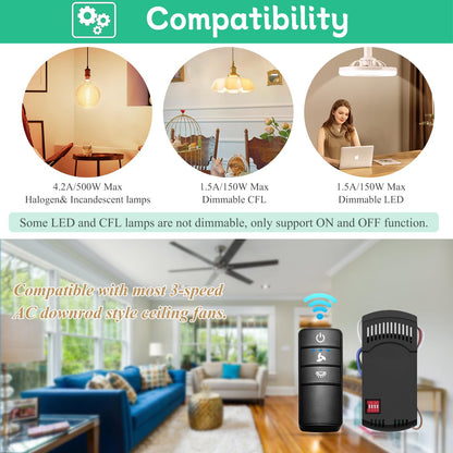 Hampton Bay Ceiling Fan Remote, Universal Ceiling Fan Remote Control Kit, 3-Speed, Light Dimmer, Time Delay, Replacement for Hampton Bay Home Decorators Collection Hunter KUJCE10318, 2AAZPHD3/HD3