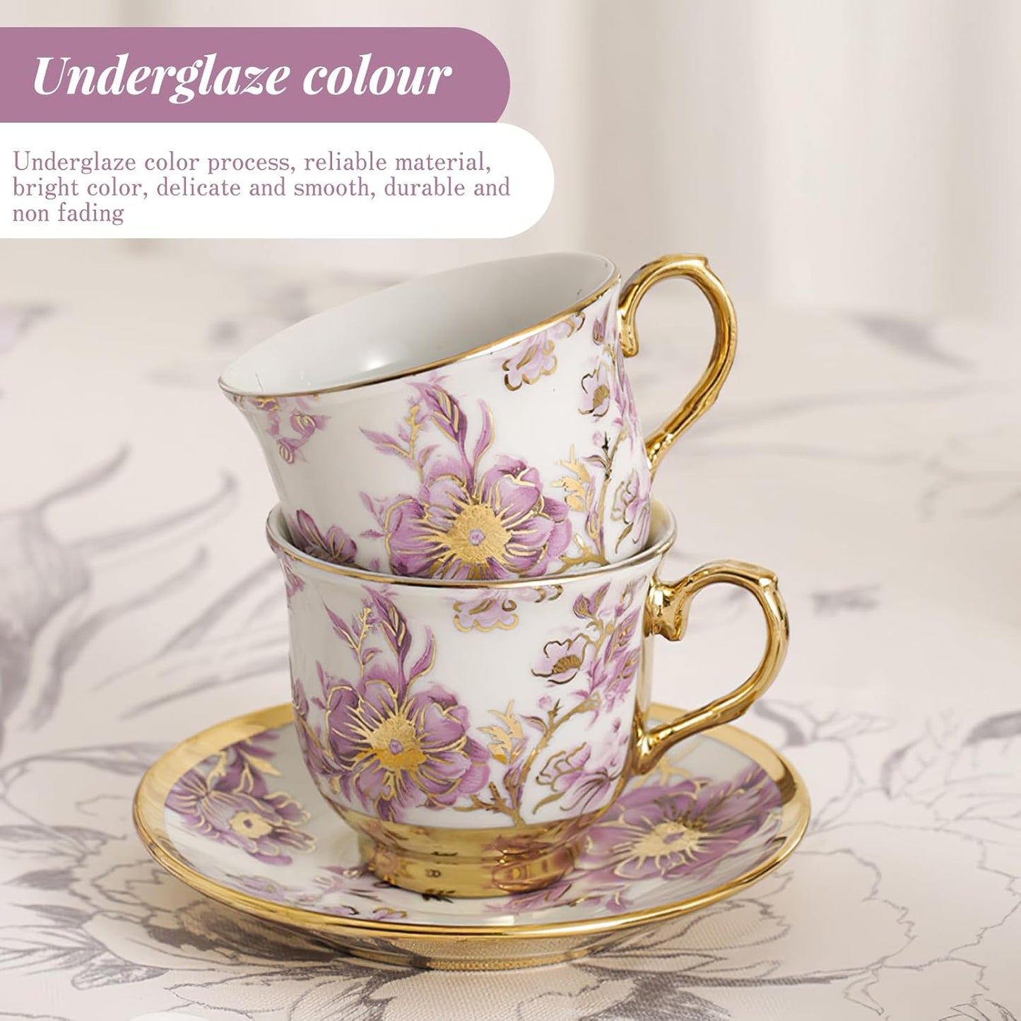 20 Set Sets Set Set Pcs Porcelain Tea with Metal Holder European Flower Tea for Adults, Ceramic Tea Party European