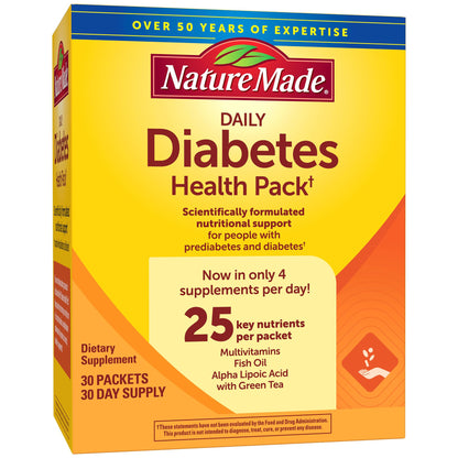 Nature Made Daily Diabetes Health Pack, Dietary Supplement for Nutritional Support, 30 Packets, 30 Day Supply