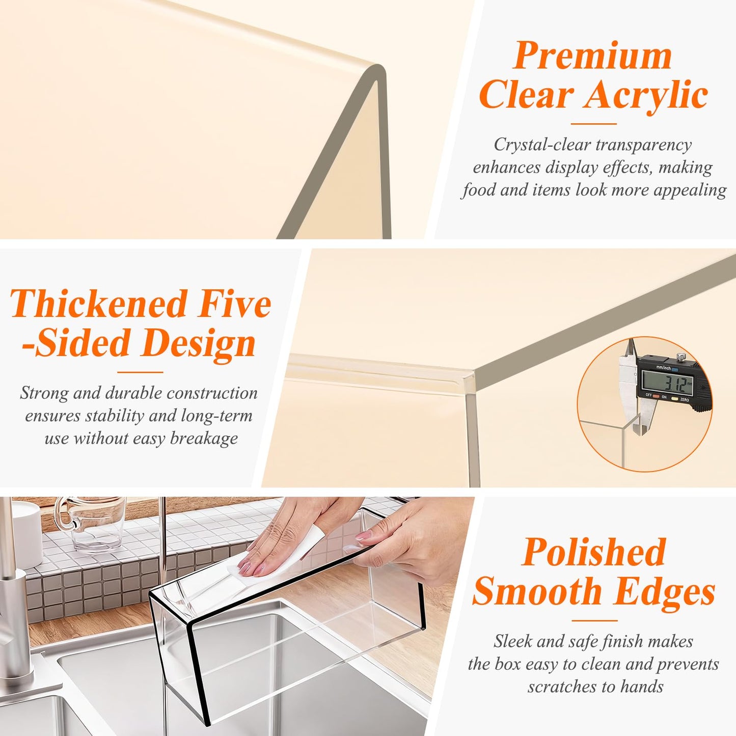 8 Pcs Clear Acrylic Boxes for Display, Acrylic Food Risers & Acrylic Cube Set (3"-8"), with 8 White Display Boards & 2 Markers, Clear Risers for Food, Decor, Party, Retail