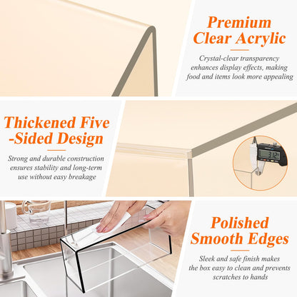8 Pcs Clear Acrylic Boxes for Display, Acrylic Food Risers & Acrylic Cube Set (3"-8"), with 8 White Display Boards & 2 Markers, Clear Risers for Food, Decor, Party, Retail