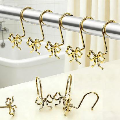 Udihch Bow Shower Curtain Hooks,12-Pack, Elegant Shower Curtain Hangers Suitable for Bathrooms, Bedrooms, Living Rooms and Children's Rooms,Easy to Slide, Fits Standard Rods. (Gold)