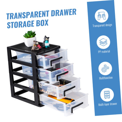 Angoily 4 Drawer Desk Organizer, Plastic Home Office Storage Organizer, Makeup Organizer Storage Station Cube, Cosmetics Jewelry Storage Box, 4 Drawer for Bathroom, Desk, Office (8.31x5.98x9.92 Inch)