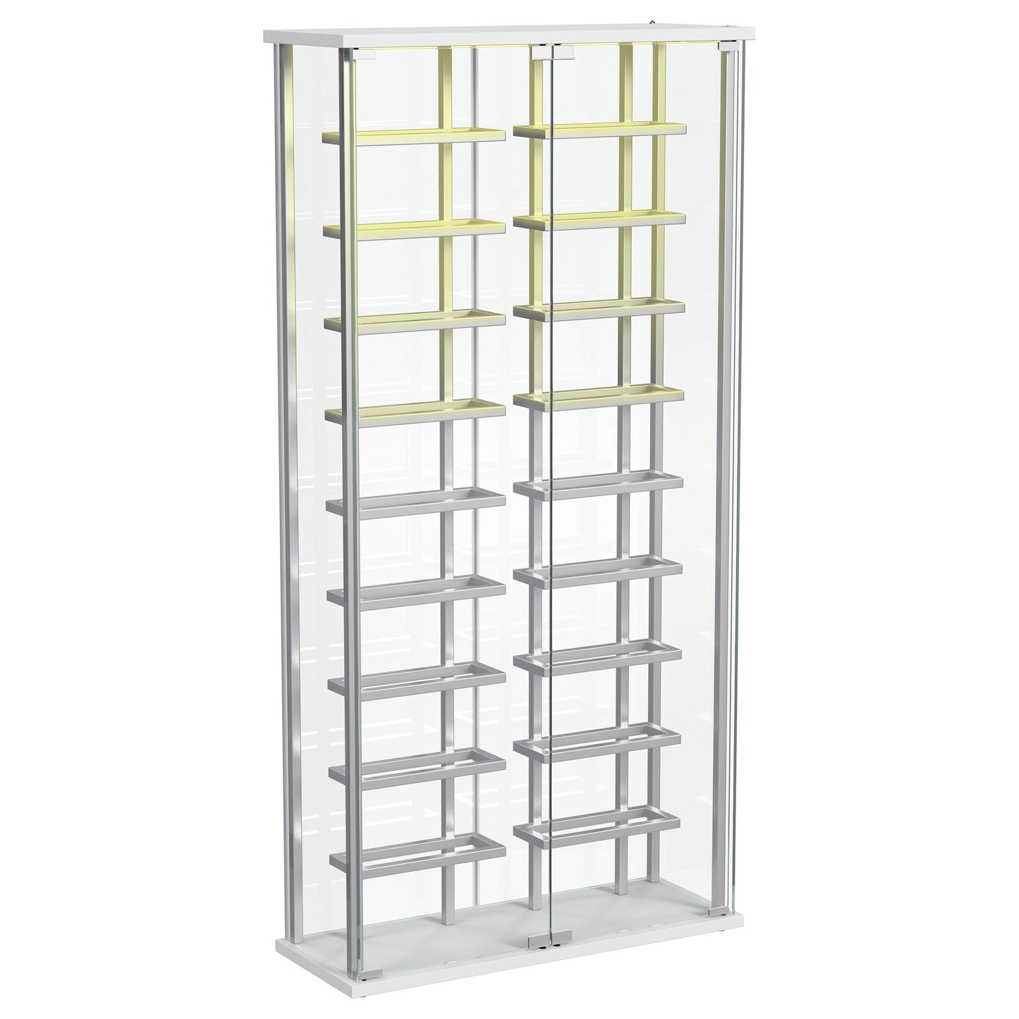 Coaster Home Furnishings Montara LED Tempered Glass Wine Storage Curio Cabinet, Modern Curio Bar Cabinet with Glass Doors and LED Strips, Chrome