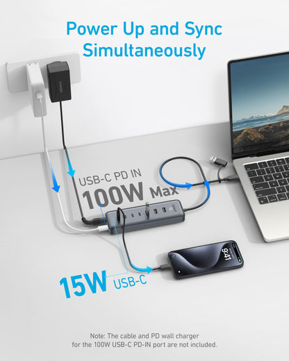 Anker USB C Hub, 8-in-1 5Gbps Data Hub, USB Splitter with 3 USBA and 4 USBC Ports, 100W PD-in, 2-in-1 USB-Connector, for Laptop, MacBook, iPad and More (45W Adapter Included)