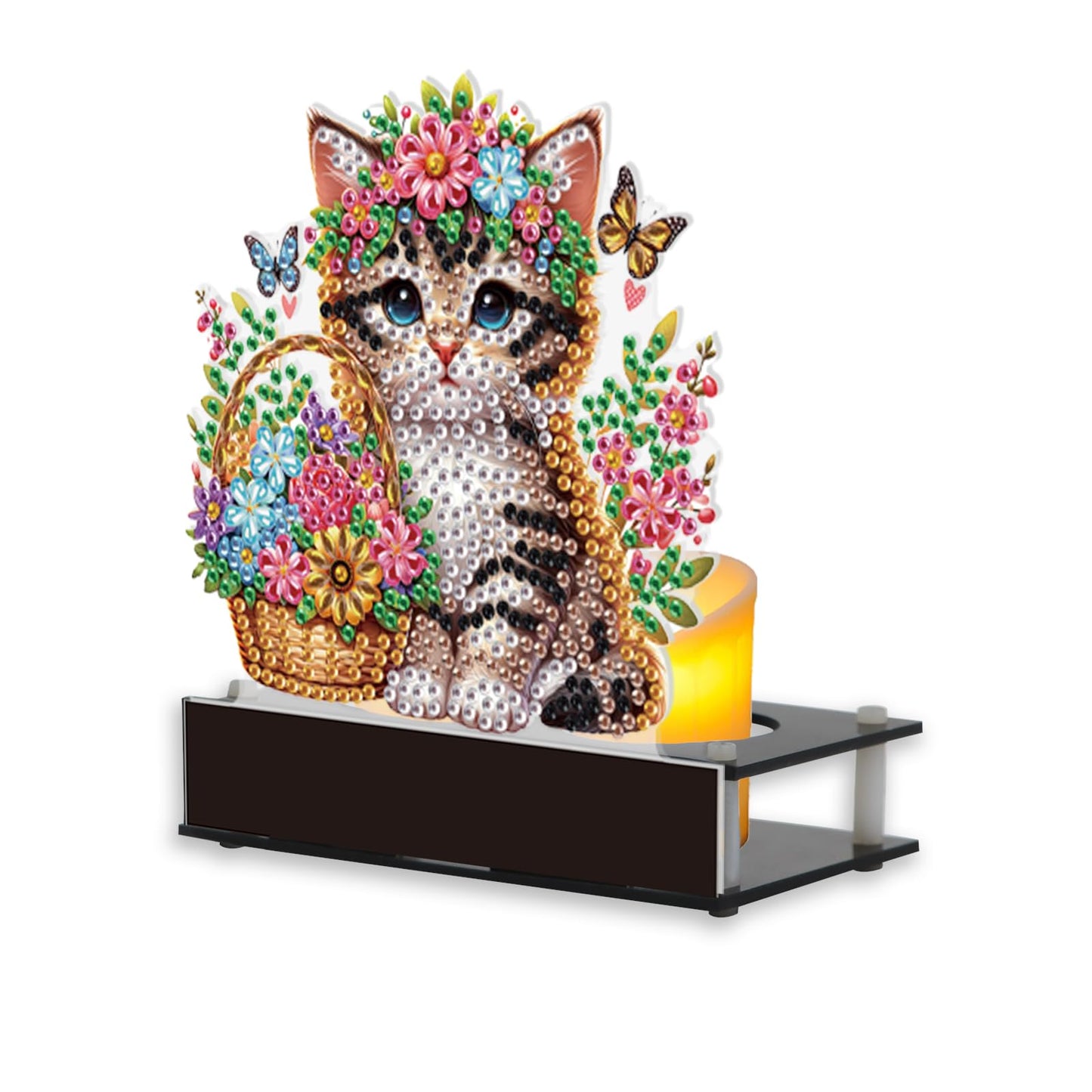JISHSHAY Diamond Art Candle Holder Cat Diamond Painting Candlestick Holders Animal Gem Painting Candle Stand Flower Gem Art Candleholders Embroidery Kit Mosaic Kits for Adults Desktop Decoration