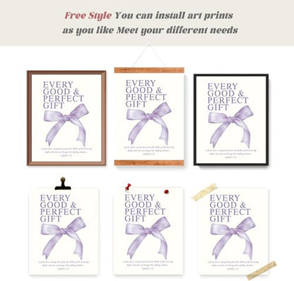 LARTSFRO Coquette Purple Bow Wall Art Decor - Inspirational Bible Verses | Set of 4 Unframed 10x8 Inch Prints for Teen Girls' Rooms