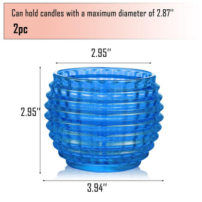 TkoYuHm 2 Pack Blue Glass Votive Candle Holders for Home Decor Round Bubble Tea Light Holder for Valentine’s Day Table Centerpiece Wedding