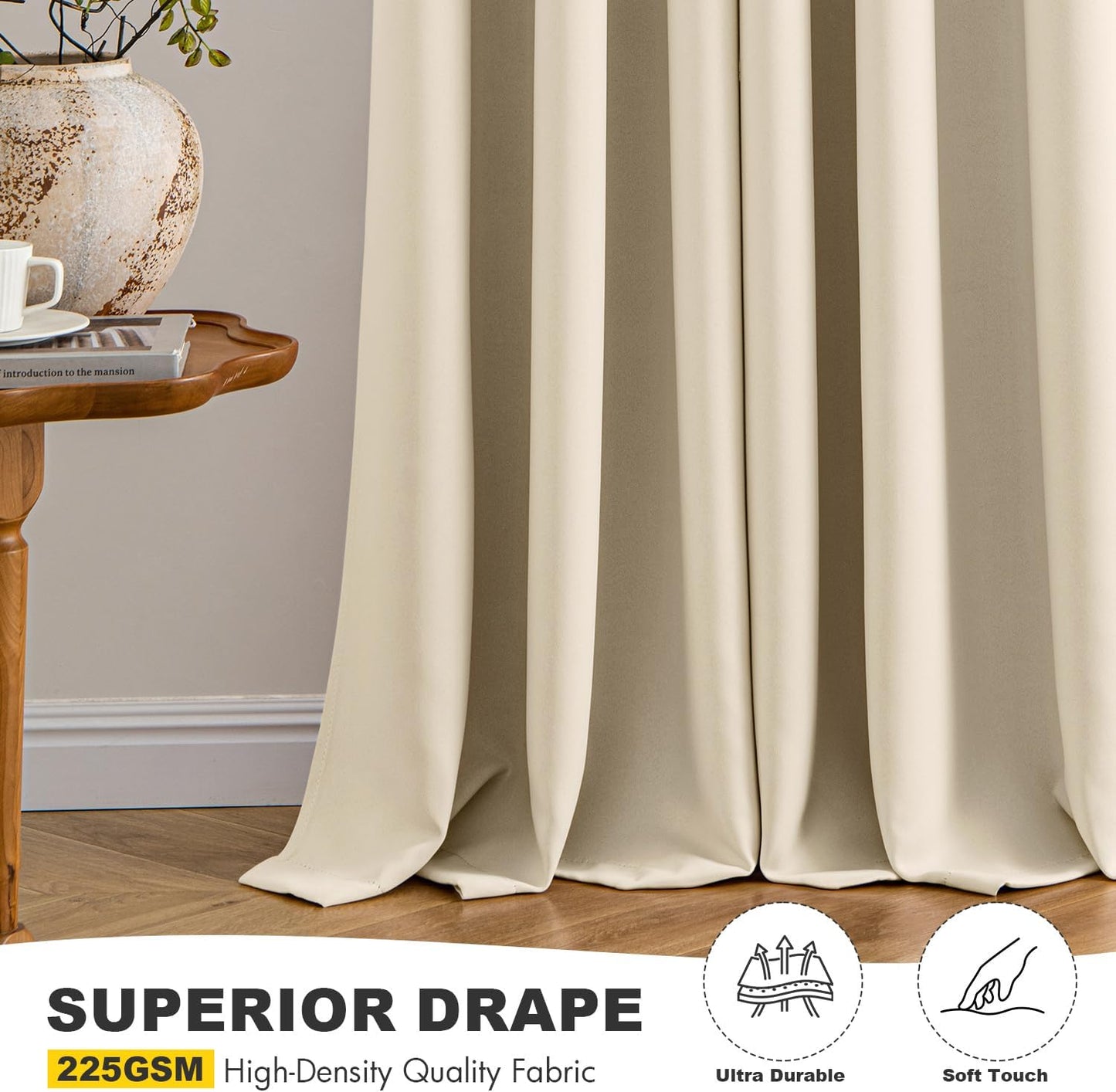 MIULEE Blackout Curtains - Cream Beige Thermal Insulated Drapes | 84 Inches Long, Noise Reducing, 2 Panels