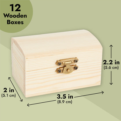 Bright Creations Baby Shower Decorations Mini Unfinished Wooden Treasure Boxes - 3.5 x 2.2 x 2 In, Brown, Pack of 12, Chest Style - Wooden Treasure Chest to Paint & Party Favors