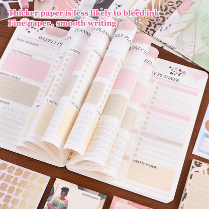 Black Girl Weekly Planner Gift Set - 52 Weeks Undated Planner with 190+ Stickers, Washi Tape, Journal Supplies & Accessories for Teen Girls - Inspirational Productivity Organization Kit, Present Box