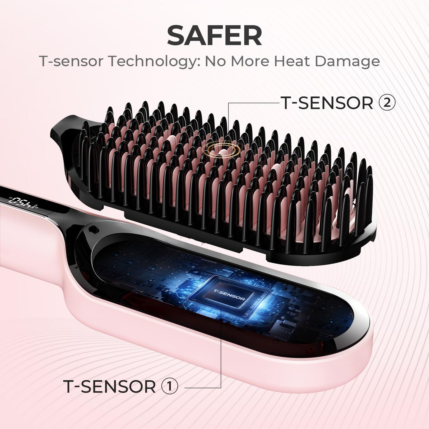 TYMO Hair Straightener Brush - Upgraded Ionic Plus Straightening Brush with Dense Bristles, 16 Temps, Dual Voltage | Ceramic Hot Comb for Women | Flat Iron for Thick Curly Hair, Black