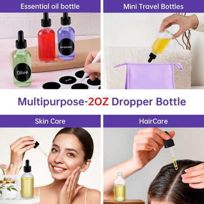 REUJIHXY 12Pcs 2 oz Clear Frosted Glass Dropper Bottle 60ml, Tincture Bottles with Glass Dropper, for Essential Oils, Aromatherapy, Cosmetic, Laboratory, Pharmacy, Liquids, Travel (12)