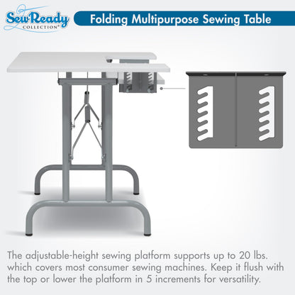 Studio Designs Folding Multipurpose Sewing & Craft Table w/ Machine Shelf, White
