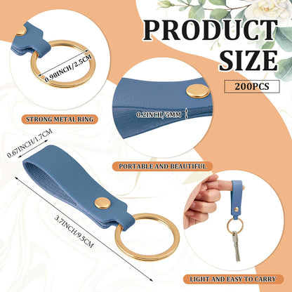 Wavyknot 200 Pcs PU Leather Keychain Blanks Bulk Laser Engraving Blanks Keychain Kit with Key Rings for DIY Key Chains Craft (3.7 x 0.7 Inches,Classic Colors)