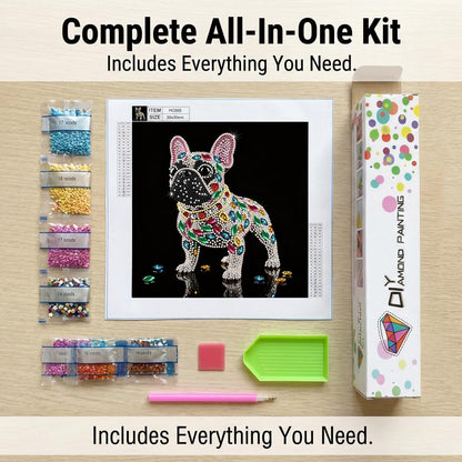 ZenPhyralis French Bulldog Diamond Painting Kit for Adults, 12x12 Full Drill Art with Resin & Special Shaped Gems, Frenchie Gift, Desk or Wall Decor