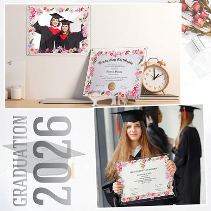 Novabright 2 Set 2026 8.5x11 Floral Acrylic Graduation Certificate Frame Pressed Flower Wall Mount Floating A4 Picture Frame Double Panel for Graduation Certificate Degree Document Memory Picture Gift