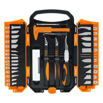 MANUFORE 34pcs Large Exacto Knife set Deluxe Craft Precision Knife Set Include 3pcs Craft Knives with Anti-Slip Rubber Grip, 25pcs Different Blades, 2pcs Needles, Sharpening Stone, Screwdriver