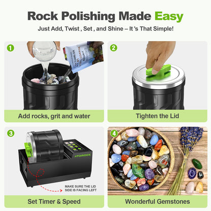 A1 Professional Rock Tumbler Kit, 4LB Extra-Large Barrel with Cutting-Edge Brushless Motor, Adjustable Speed & Timer, Durable Metal Base for Adults & Rock Collectors – Includes Full Accessories