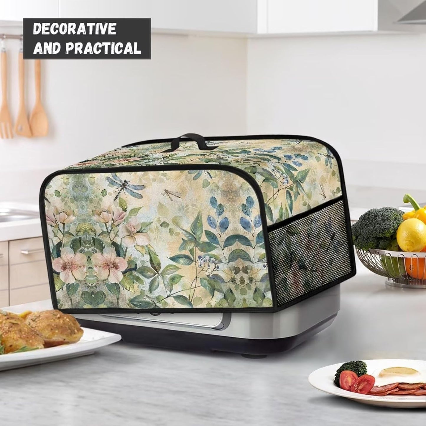 Floral Slow Cooker Cover with Mesh Pocket and Top Handle, Small Appliance Cover for Kitchen Home Decor Accessories