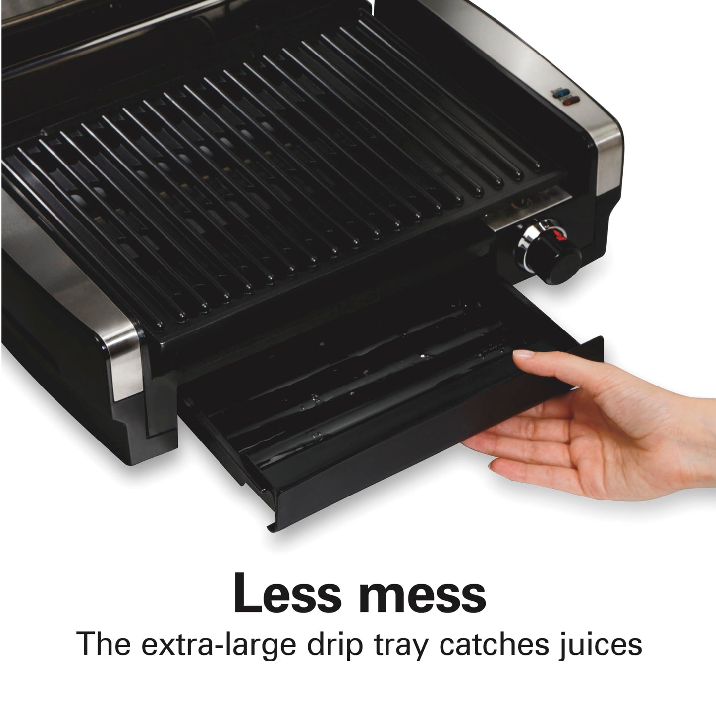 Hamilton Beach Electric Indoor Searing Grill with Adjustable Temperature Control to 450F, 118 sq. in. Surface Serves 6, PFAS-Free Removable Nonstick Grate, Stainless Steel (25360)