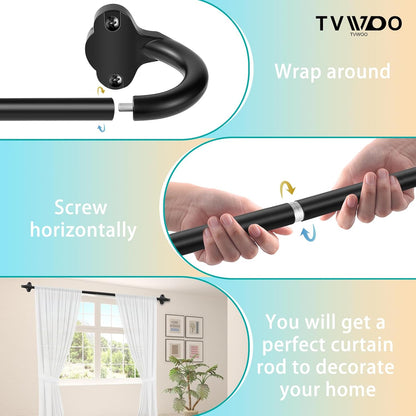 Wrap Around Curtain Rods, Black Adjustable Curtain Rods 36 to 72 Inch for Room Darkening Windows