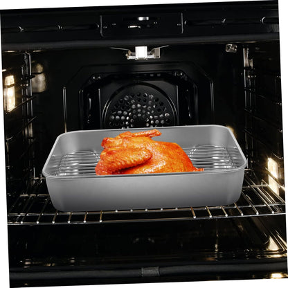 PRETYZOOM Grill Pan Set with Lid, Baking Pan with Roasting Rack, Metal Baking Tray for BBQ Grills