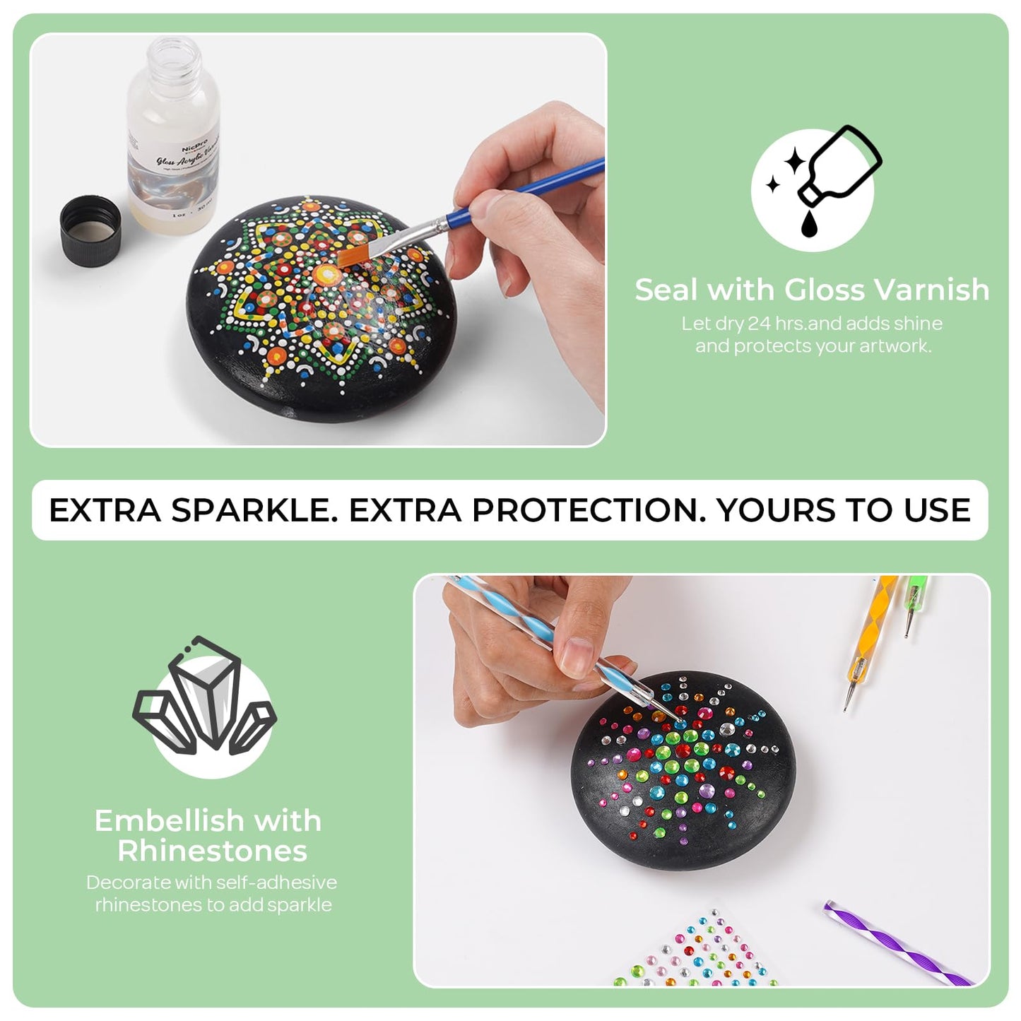 Nicpro Mandala Rock Painting Kit, Dot Arts and Crafts for Adults, Mandala Dotting Tools Kit, Large Wooden Rocks for Painting, DIY, Stencils, Acrylic Paints, Brushes, Dotting Tools for Rocks