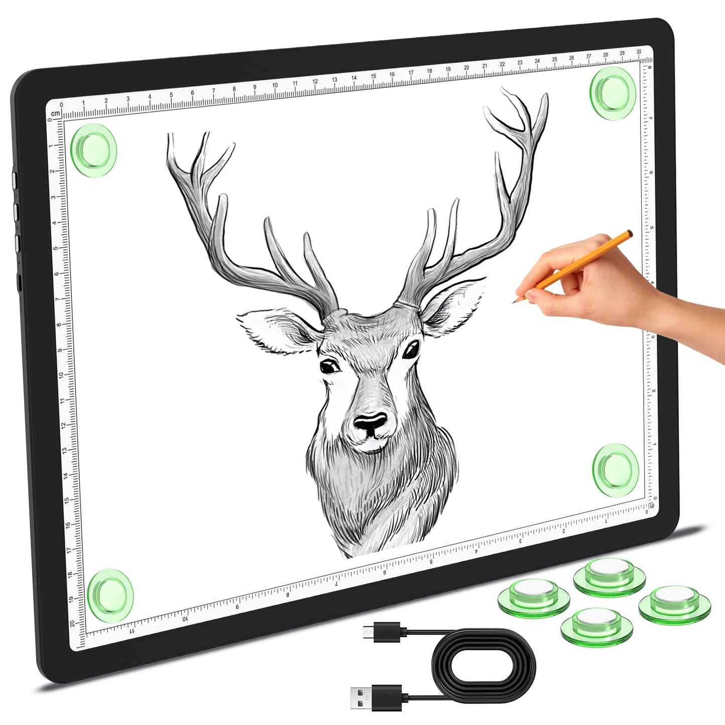 Phylosal Magnetic A4 Light Pad, Super Bright Light Box with Side Button, Diamond Art Light Board, Lightbox for Tracing and Drawing, USB Power Artcraft Light Table for Sketching, Weeding Vinyl (Black)