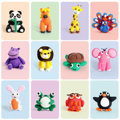 Air Dry Clay Kit for Kids, 12 Animals Modeling Clay for Kids, Molding Clay with Tutorial Cards & Video, 8 Sculpting Tools, Ultra Light, Safe & Non-Toxic, DIY Arts and Crafts Toys Gifts for Boys Girls