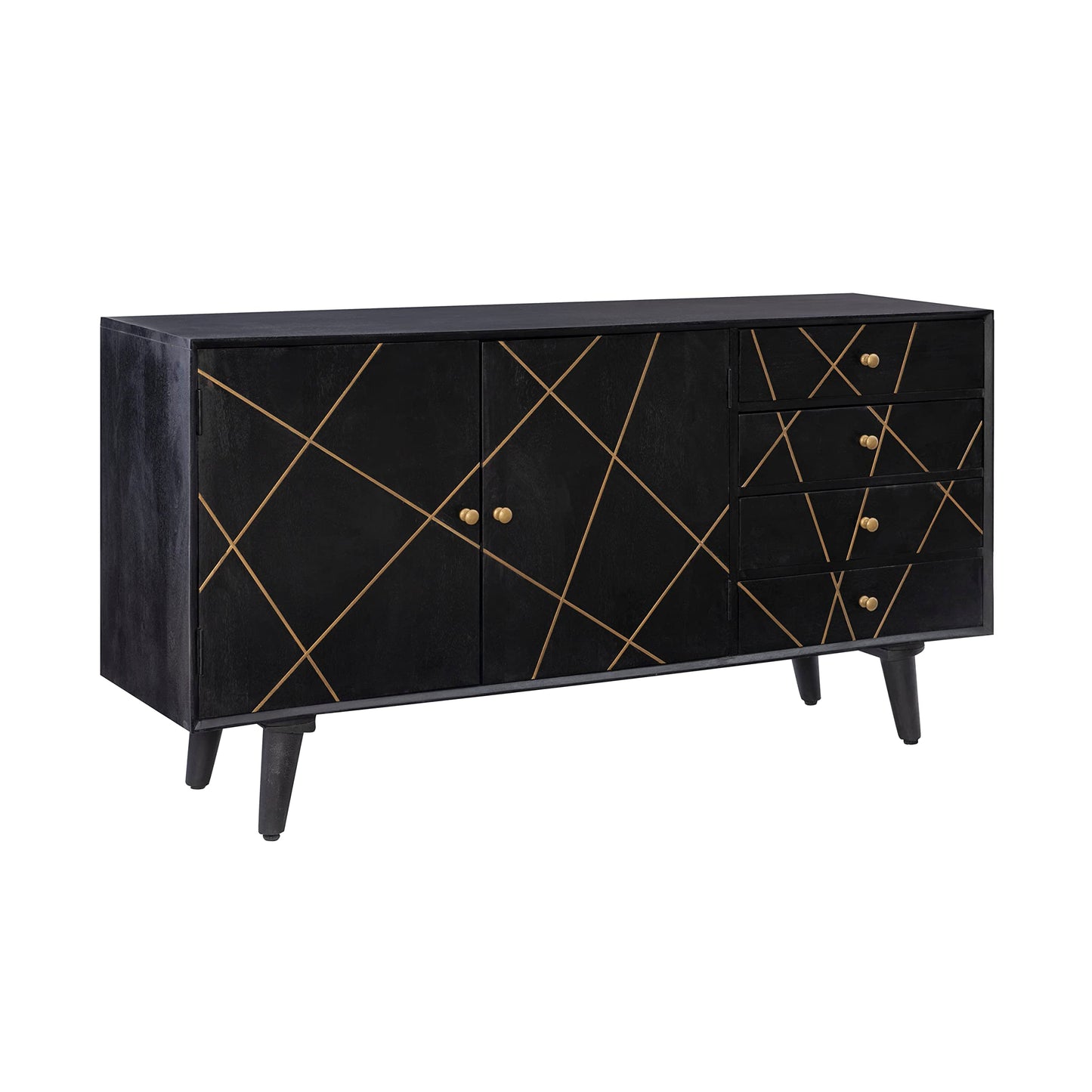 Powell Tate Mango Wood Console with Modern Gold Accents