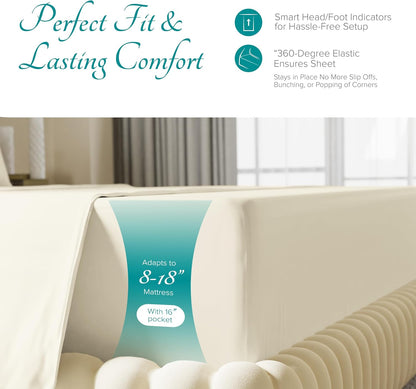 Carressa Linen Luxury 100% Egyptian Cotton California King Fitted Sheet, 800 TC, Deep Pocket, Ivory