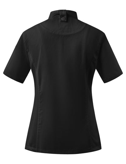Ubon Women's Chef Coat Side Mesh Vent Zipper Chef Jacket Short Sleeve, Black 2 Pack, Medium
