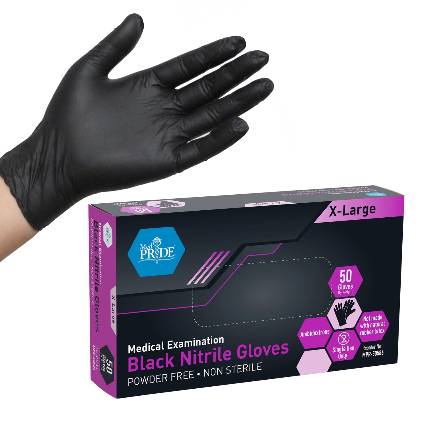 MED PRIDE Small Black Nitrile Exam Gloves 4 Mil Thick, Disposable Latex-Free Powder-Free Hospital Barber, Pack of 50