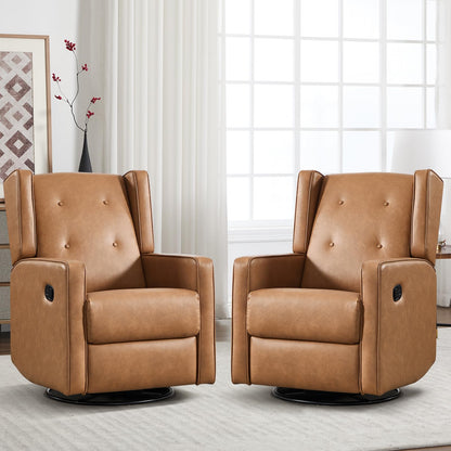 CANMOV Swivel Rocker Recliner Chair Set of 2, Nursery Glider Chair, Nursery Rocking Chairs, Manual Reclining Chair, Brown