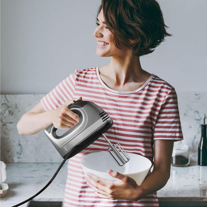 Mueller Electric Hand Mixer, 5 Speed 250W Turbo with Snap-On Storage Case and 4 Stainless Steel Accessories for Mixing